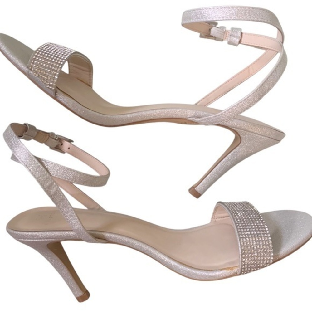 Halston silver Rhinestone ankle strap open toe Heels size 9 - Picture 3 of 7